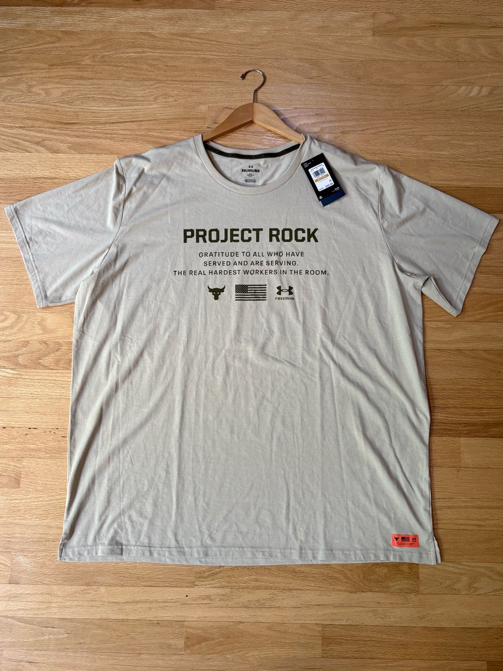 Under Armour Project Rock Tan T-shirt Size 4XL NEW WITH TAGS